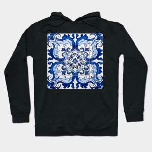 Antique Classic Lisbon Blue Azulejo Tile Floral Pattern Hoodie